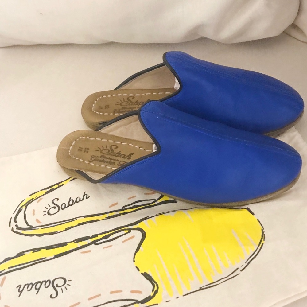 NEW! Sabah Babas Cobalt Blue Leather Mules US 7